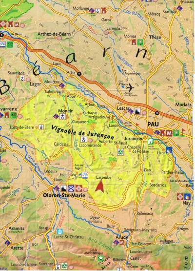 carte du vignoble AOC Jurançon